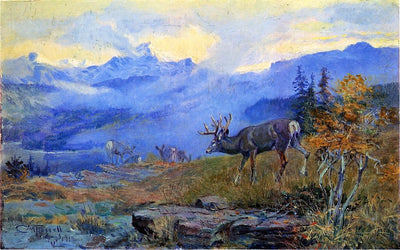 Deer Grazing by Charles Marion Russell,A3(16x12")Poster