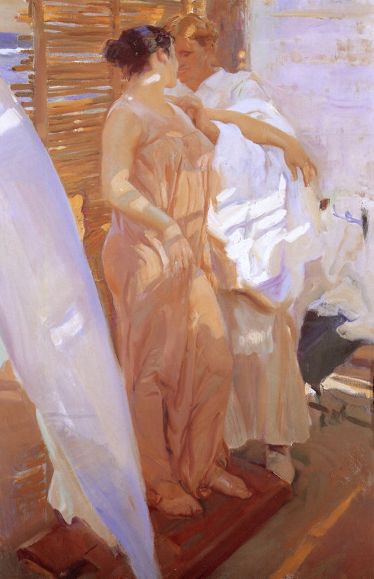After the Bath, The Pink Robe, vintage artwork by Joaquin Sorolla y Bastida, 12x8" (A4) Poster