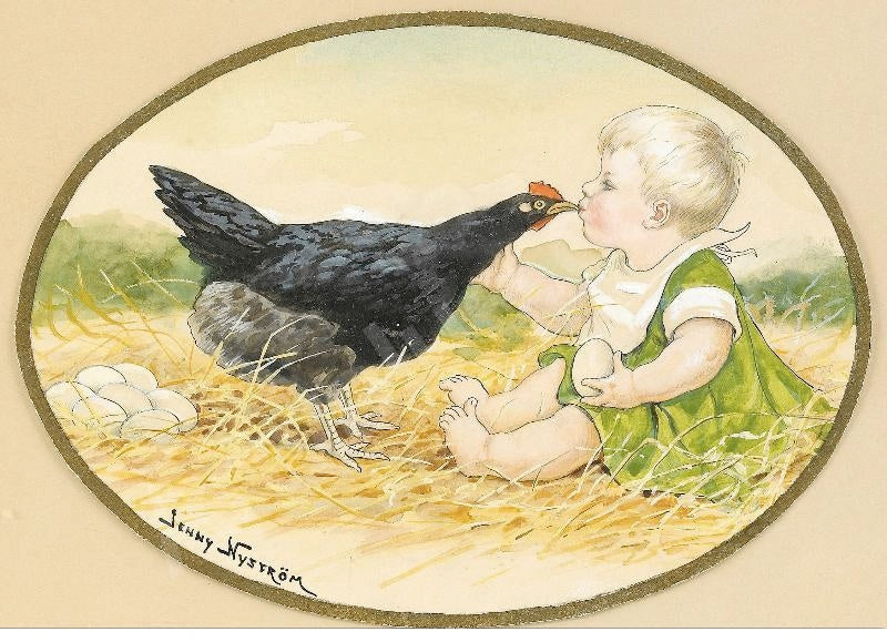 Little Boy with Hen by Jenny Nystrom,A3(16x12")Poster