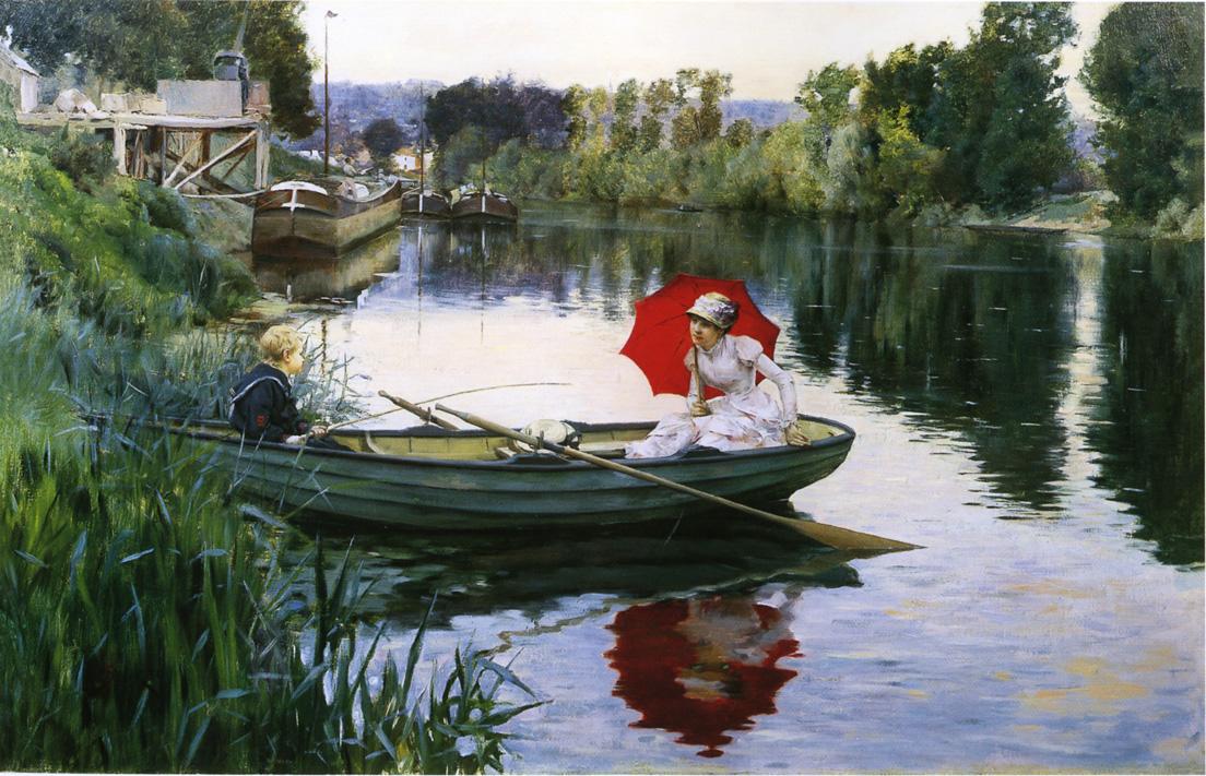 Quiet Day on the Seine, vintage artwork by Julius LeBlanc Stewart, 12x8" (A4) Poster