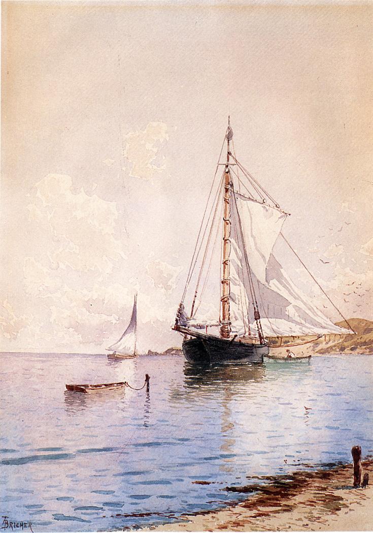 Drying the Main at Anchor, vintage artwork by Alfred Thompson Bricher, 12x8" (A4) Poster