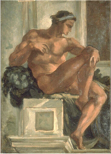 'Ignudo' after Prophet Jeremiah (after Michelangelo), vintage artwork by Jean-Baptiste Carpeaux, 12x8" (A4) Poster