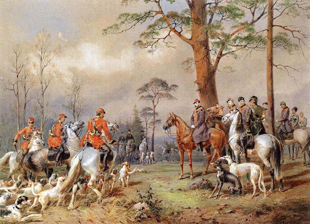 The Hunting Party of Emperor Alexander II, vintage artwork by Mihály Zichy, 12x8" (A4) Poster