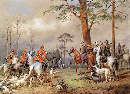 The Hunting Party of Emperor Alexander II, vintage artwork by Mihály Zichy, 12x8" (A4) Poster