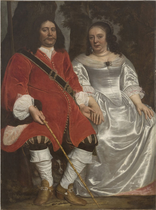 Portrait of a Gentleman and a Lady Seated Outdoors, vintage artwork by Lodewijk van der Helst, 12x8" (A4) Poster