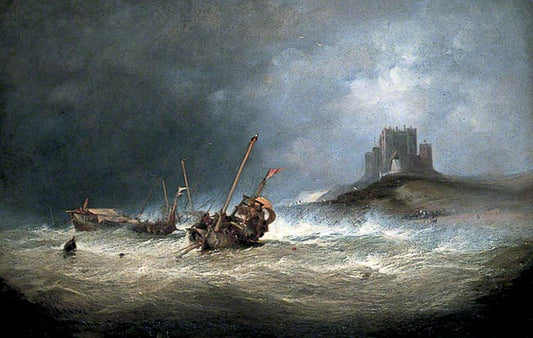 Fishing Boats in Rough Weather off St Michael's Mount, Cornwall, vintage artwork by Attributed to Eugène Isabey, A3 (16x12") Poster Print