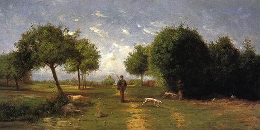 Huntsman and His Hounds, vintage artwork by Antoine Chintreuil, A3 (16x12") Poster Print