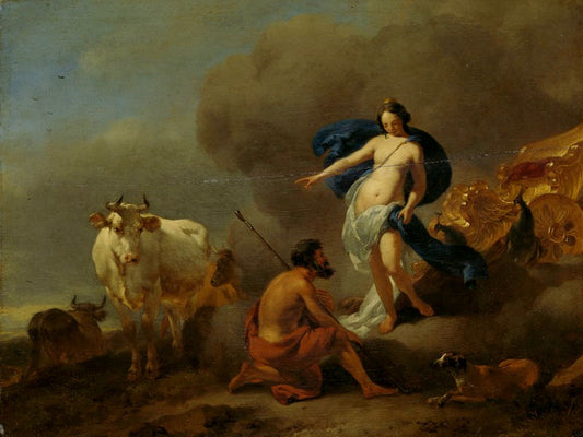 Juno Commands Argus to Guard, vintage artwork by Nicolaes Berchem, 12x8" (A4) Poster