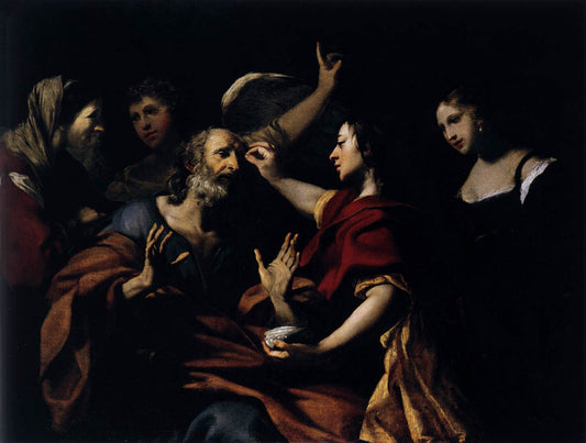 Tobias Healing the Blindness of His Father, vintage artwork by Jacques Blanchard, 12x8" (A4) Poster