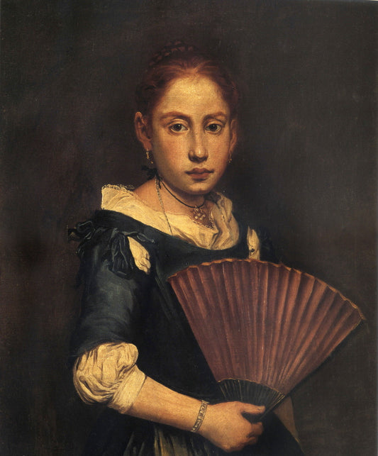 Girl with Fan, vintage artwork by Giacomo Ceruti, 12x8" (A4) Poster