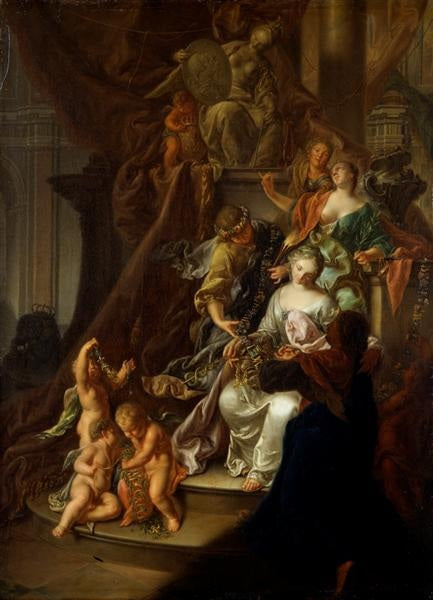 Allegory of the Marriage of Princess Maria Josepha of Saxony with the Dauphin of France, vintage artwork by Louis de Silvestre, 12x8" (A4) Poster