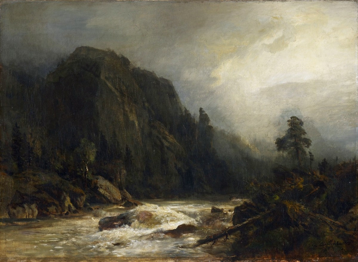 Mountain Landscape with Stream, vintage artwork by Andreas Achenbach, A3 (16x12") Poster Print