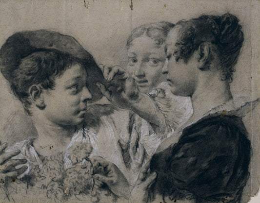 A Young Woman Buying a Pink from a Young Man, vintage artwork by Giovanni Battista Piazzetta, 12x8" (A4) Poster