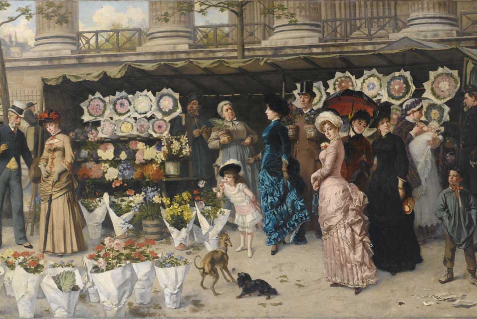 Marche aux Fleurs a la Madeleine, vintage artwork by Władysław Bakalowicz, 12x8" (A4) Poster