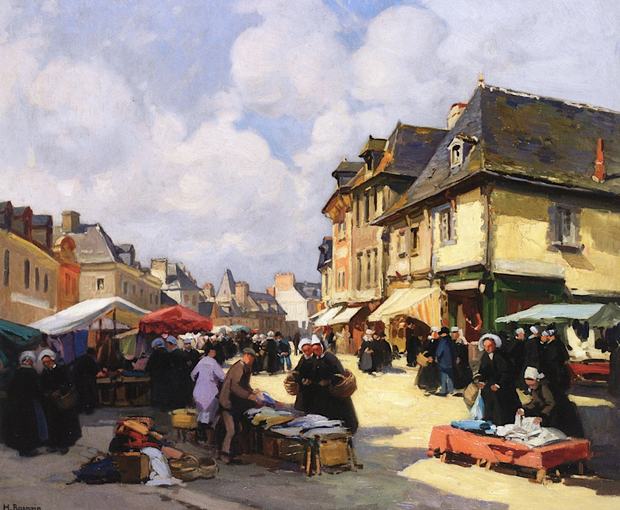 Market in Quimper by Henri Alphonse Barnoin,16x12(A3) Poster