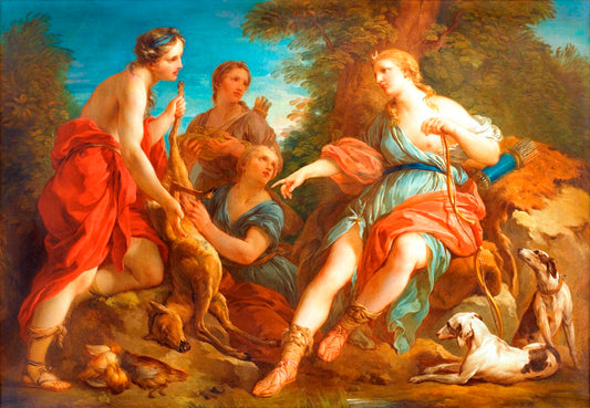 Diana Returning from the Hunt, vintage artwork by Franҫois Lemoyne, 12x8" (A4) Poster
