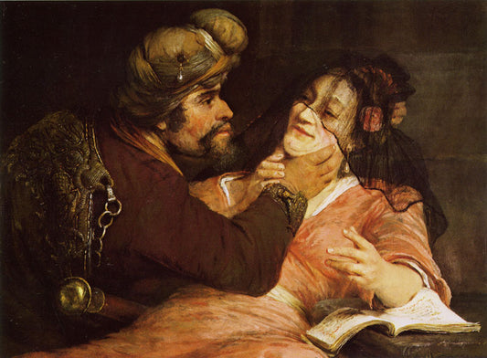 Tamar and Judah (Holy Bible, Old Testament, Genesis 38:16), vintage artwork by Aert de Gelder, 12x8" (A4) Poster