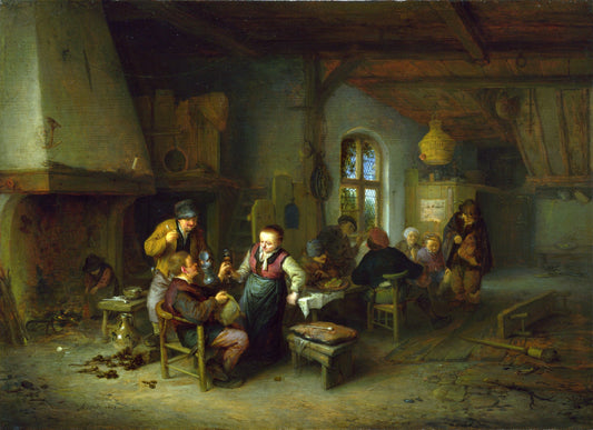 The Interior of an Inn, vintage artwork by Adriaen van Ostade, 12x8" (A4) Poster
