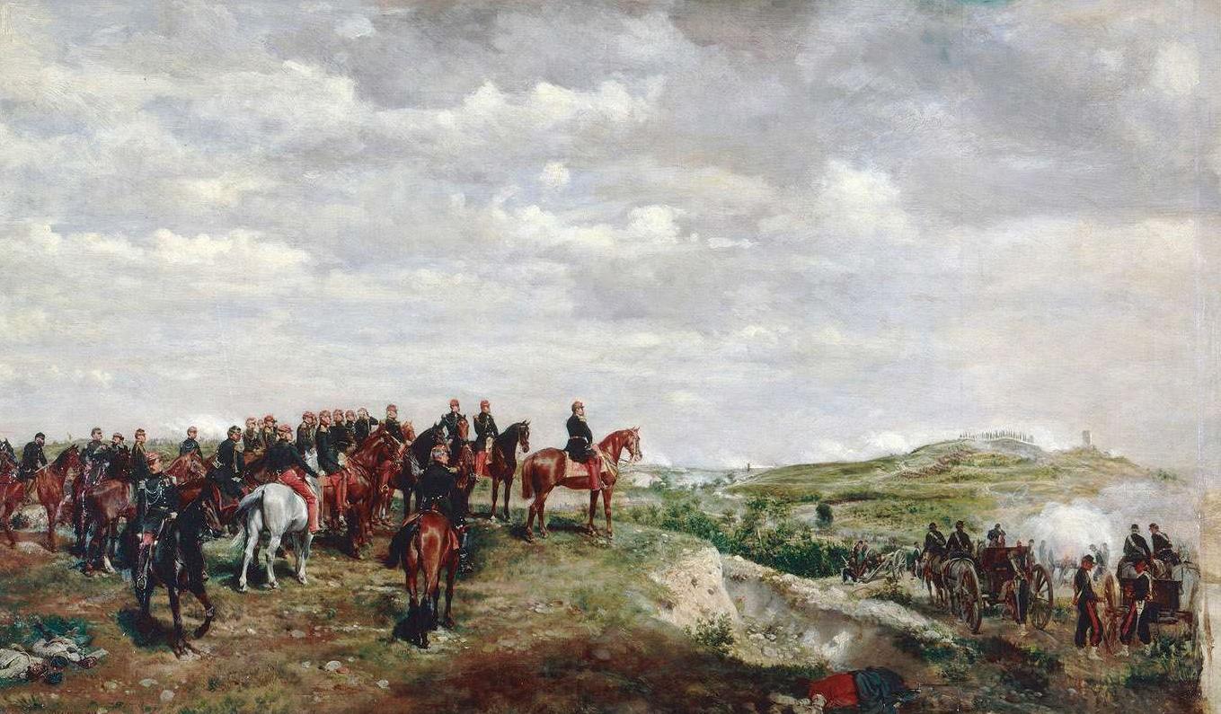 The Emperor Napoleon III at the Battle of Solferino, vintage artwork by Jean-Louis Ernest Meissonier, A3 (16x12") Poster Print