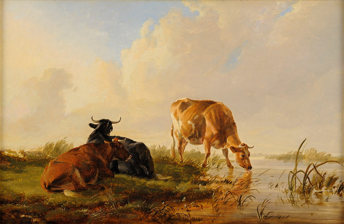 Cattle Grazing on the Riverbank, vintage artwork by Thomas Sidney Cooper, A3 (16x12") Poster Print