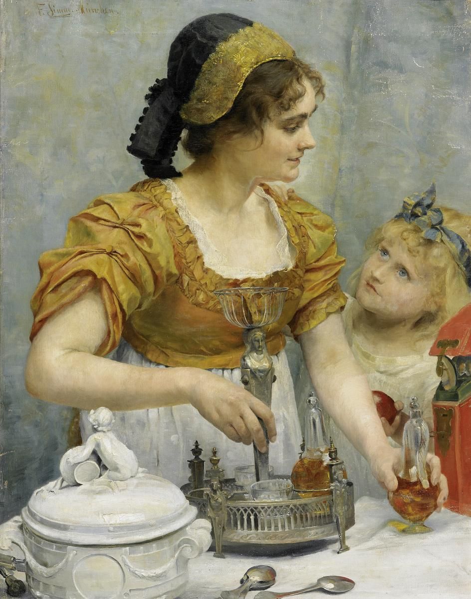 Preparing the feast, vintage artwork by Franz Xavier Simm, 12x8" (A4) Poster