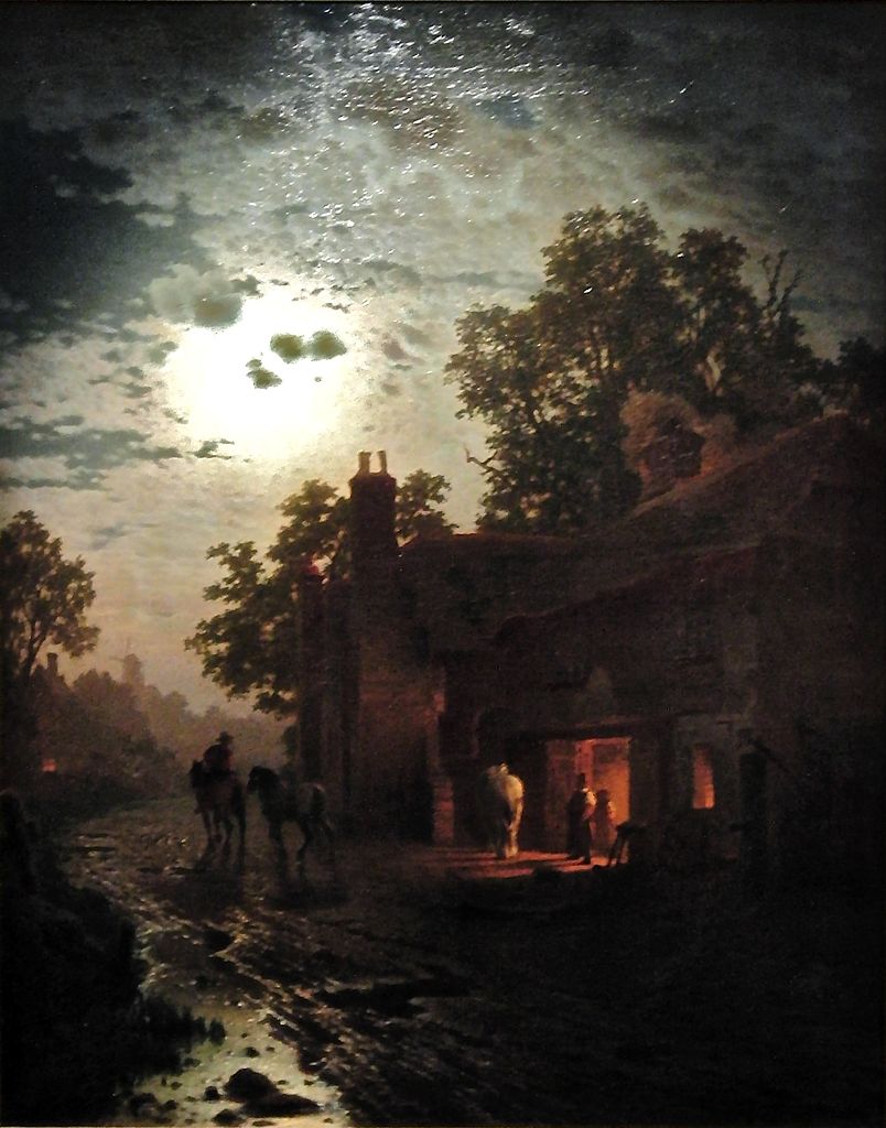 Village forge in the moonlight, vintage artwork by Louis Douzette, 12x8" (A4) Poster