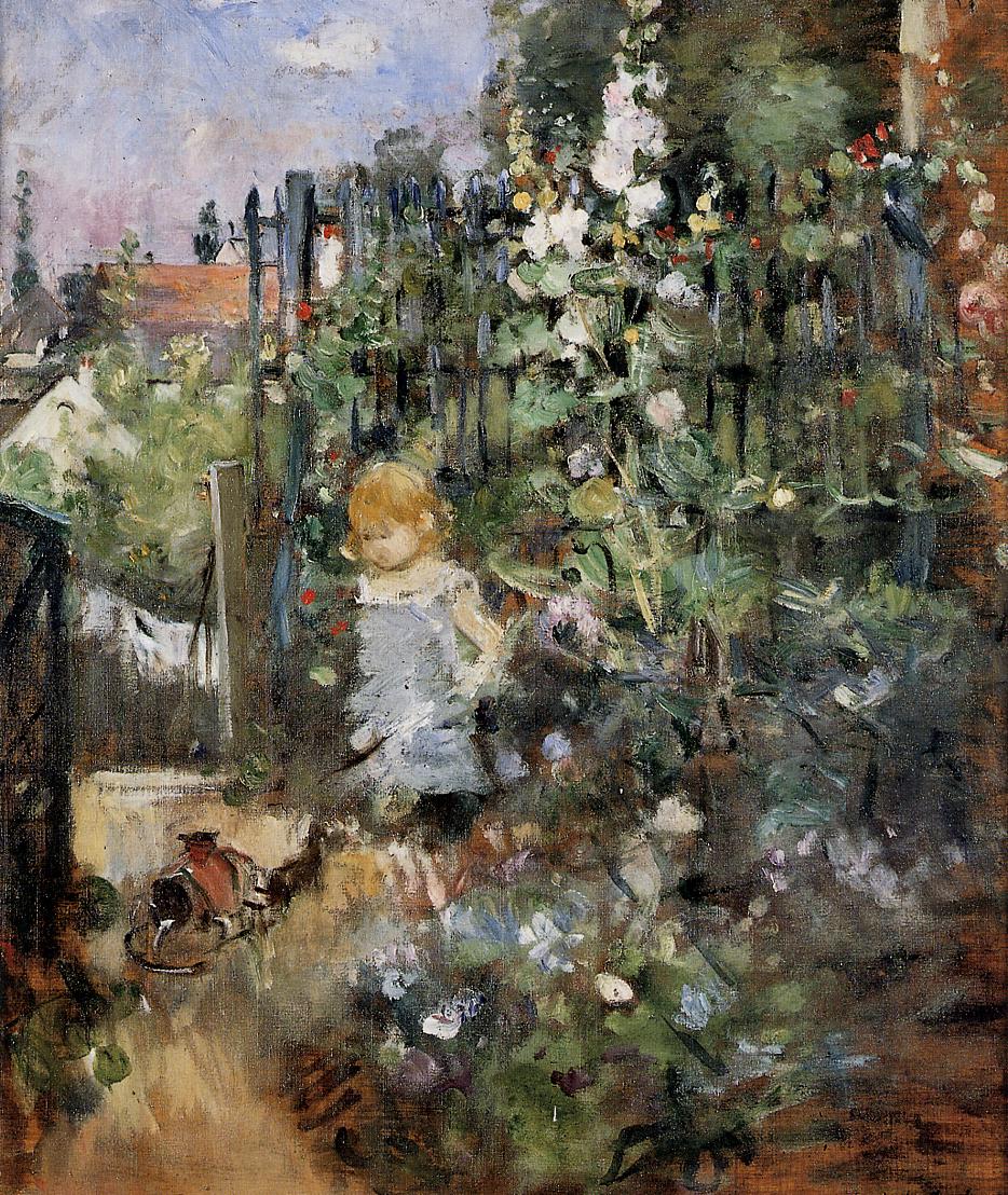 Child in the Rose Garden, vintage artwork by Berthe Morisot, 12x8" (A4) Poster