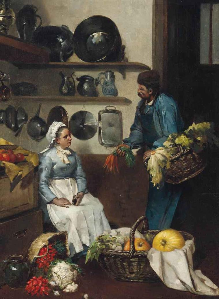 Delivering Groceries, vintage artwork by Louis-Robert Carrier-Belleuse, 12x8" (A4) Poster