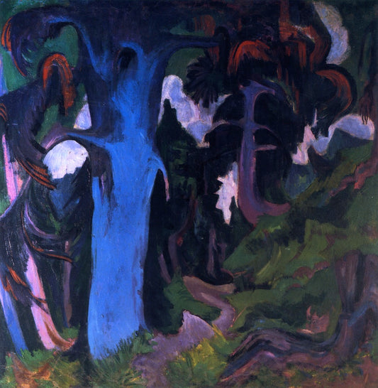 The Blue Tree, Bergwald, vintage artwork by Ernst Ludwig Kirchner, 12x8" (A4) Poster