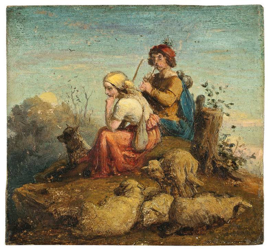 Shepherd Couple, vintage artwork by Ludwig Richter, A3 (16x12") Poster Print