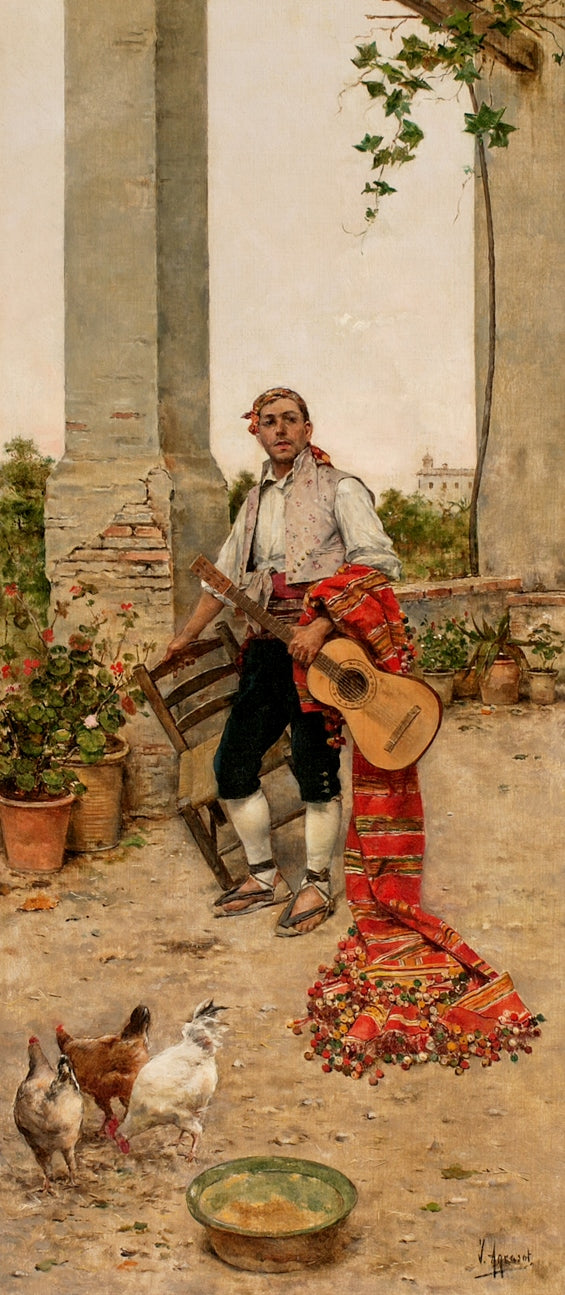 Guitarrista, vintage artwork by Joaquín Agrasot, 12x8" (A4) Poster