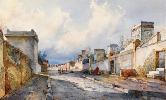 A Street in Pompeii with Figures, vintage artwork by Giacinto Gigante, A3 (16x12") Poster Print