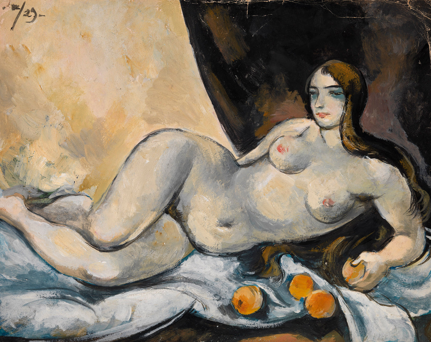 Reclining Nude with Apples, vintage artwork by Alexander Shevchenko, 12x8" (A4) Poster