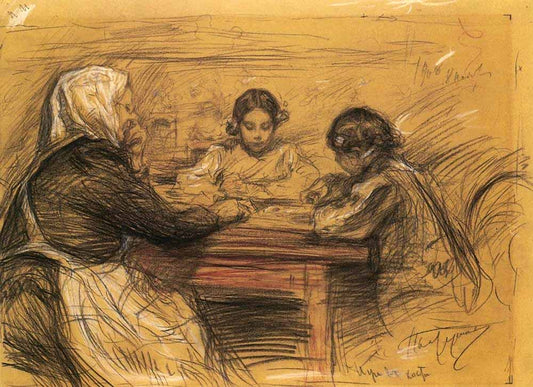 Playing Dice, vintage artwork by Leonid Osipovich Pasternak, 12x8" (A4) Poster