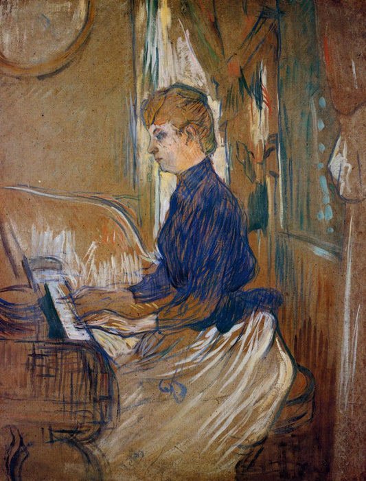 At the Piano - Madame Juliette Pascal in the Salon of the Chateau de Malrome, vintage artwork by Henri de Toulouse-Lautrec, 12x8" (A4) Poster