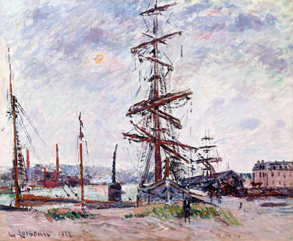 Boats at Dock in Le Havre, vintage artwork by Gustave Loiseau, 12x8" (A4) Poster