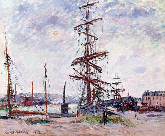 Boats at Dock in Le Havre, vintage artwork by Gustave Loiseau, 12x8" (A4) Poster