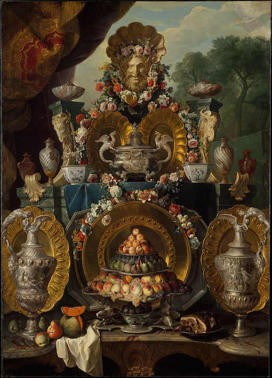 Still Life with Silver, vintage artwork by François Desportes, 12x8" (A4) Poster