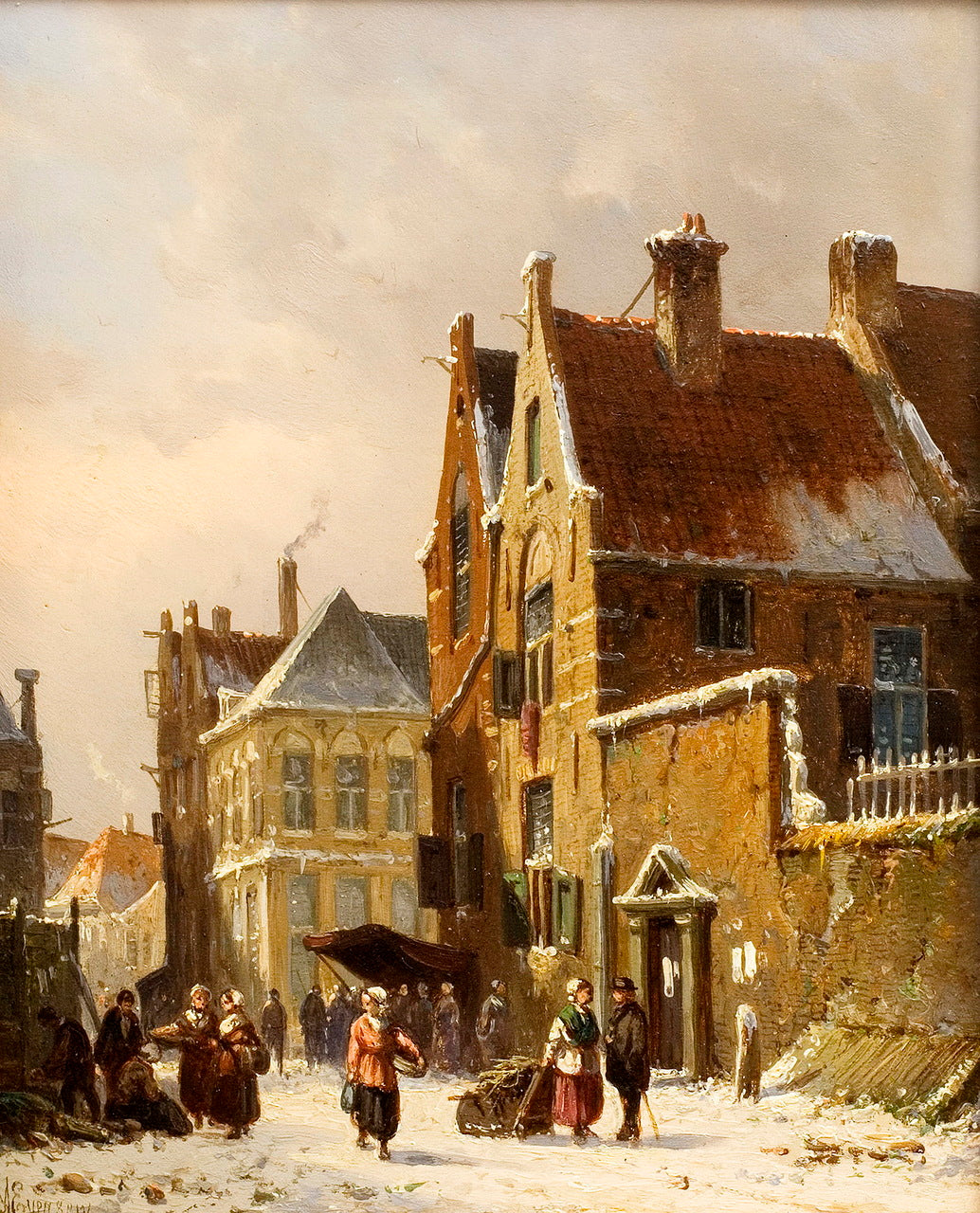 Dutch Town in Winter, vintage artwork by Adrianus Eversen, A3 (16x12") Poster Print