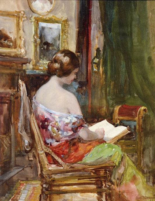 An Interesting Book, vintage artwork by Charles Paul Gruppe, 12x8" (A4) Poster