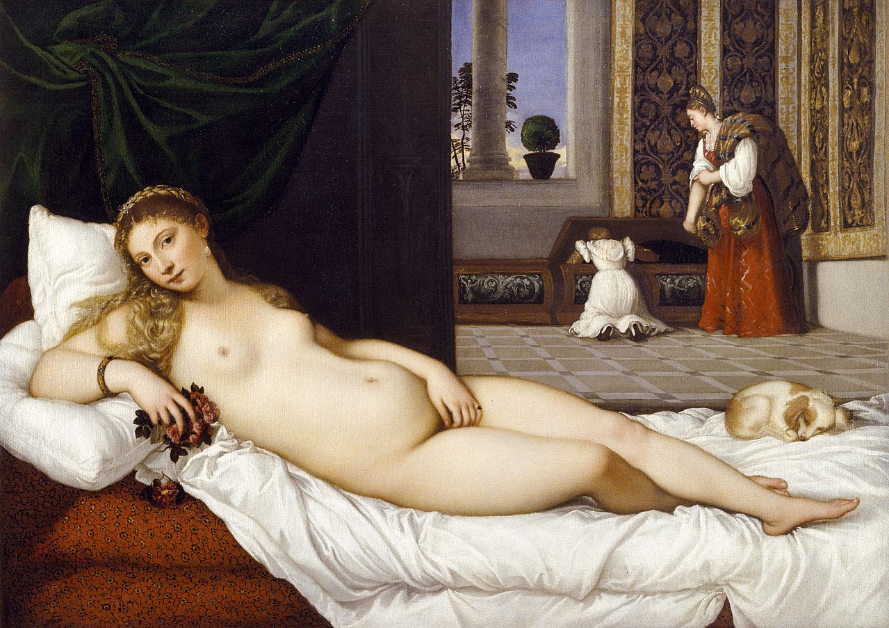 Venus of Urbino (after Titian), vintage artwork by Franz von Lenbach, 12x8" (A4) Poster