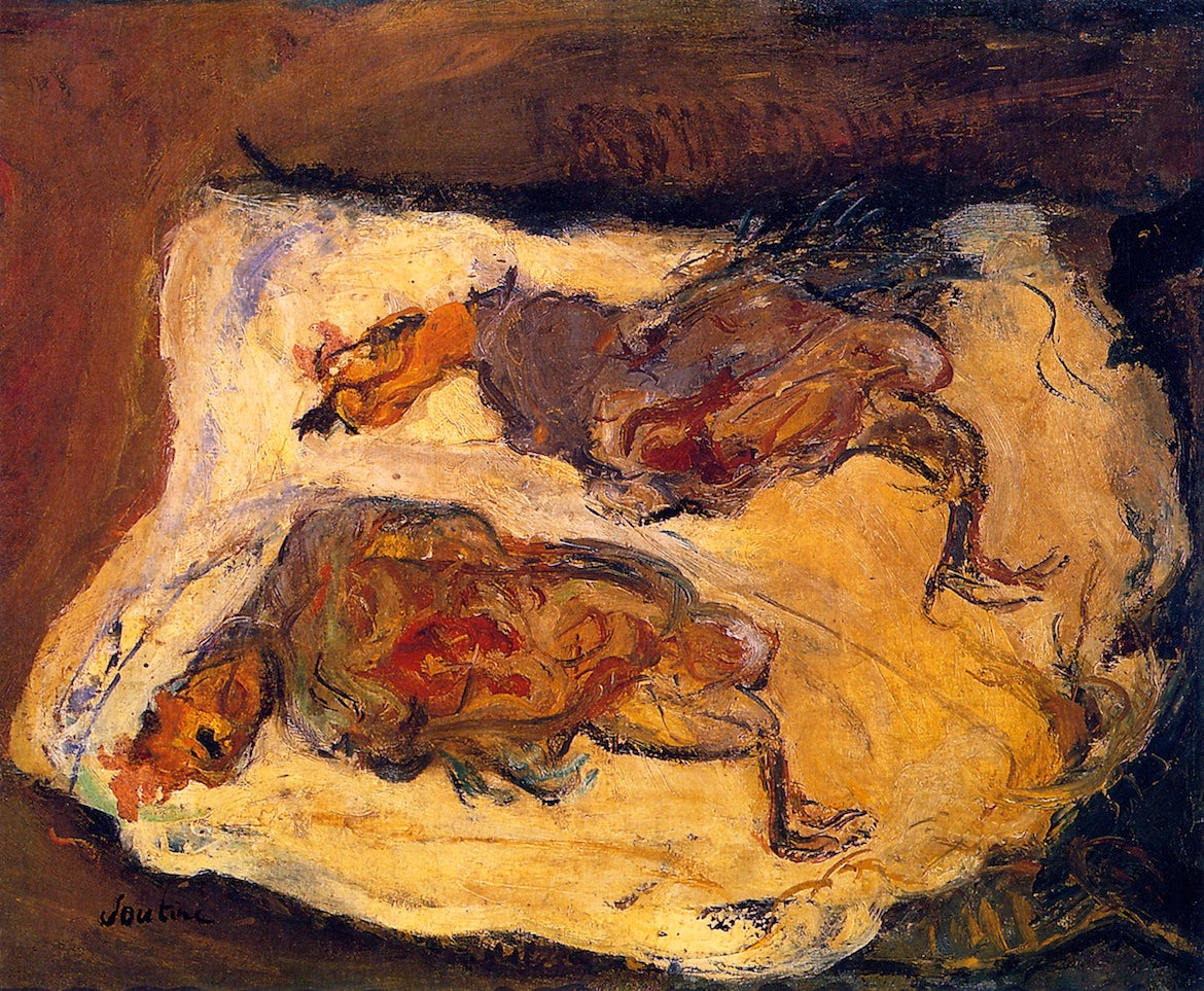 Chickens on a White Cloth, vintage artwork by Chaim Soutine, 12x8" (A4) Poster