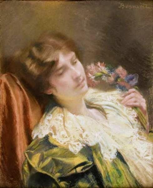 Girl with a Flowered, vintage artwork by Paul Albert Besnard, 12x8" (A4) Poster