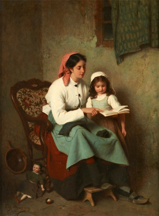 Reading Lesson, vintage artwork by Charles Moreau, 12x8" (A4) Poster