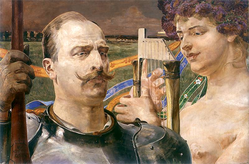 Knight and Muse, vintage artwork by Jacek Malczewski, 12x8" (A4) Poster