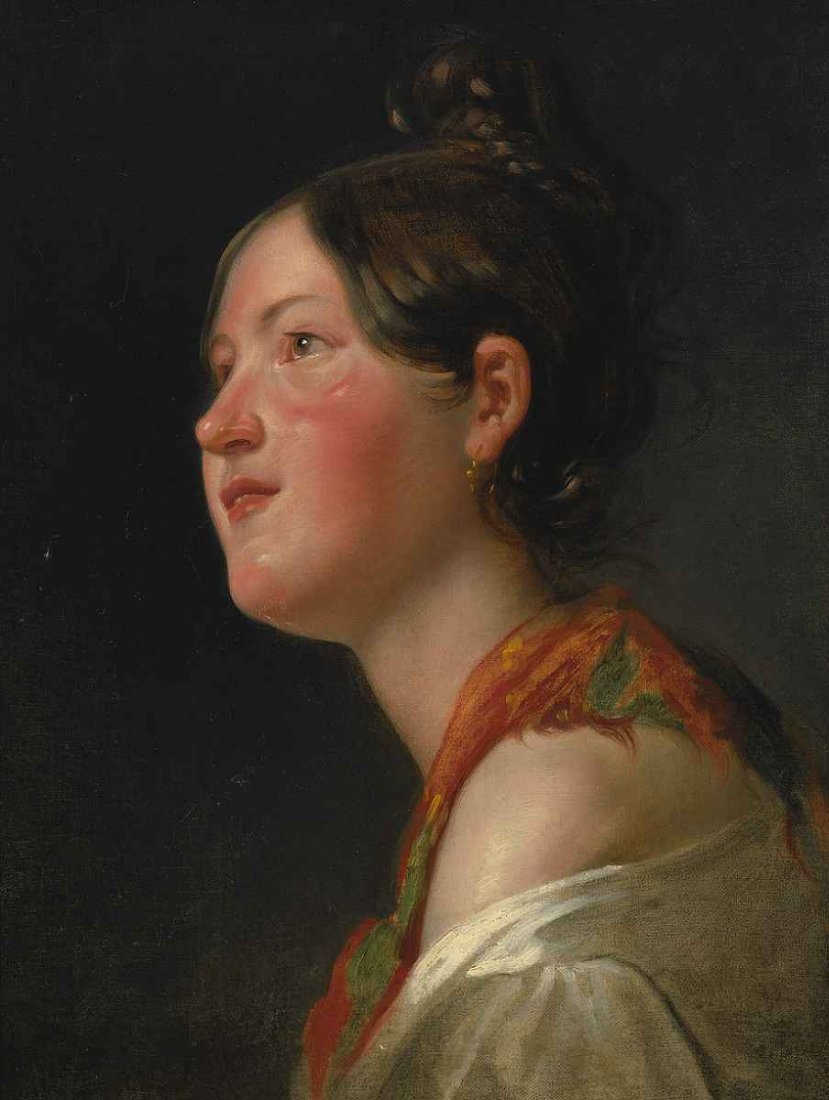 Portrait of a young girl in profile, vintage artwork by Friedrich von Amerling, A3 (16x12") Poster Print