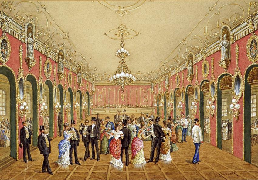 Ball in Schwender's Colloseum, vintage artwork by Gustav Zafaurek, 12x8" (A4) Poster
