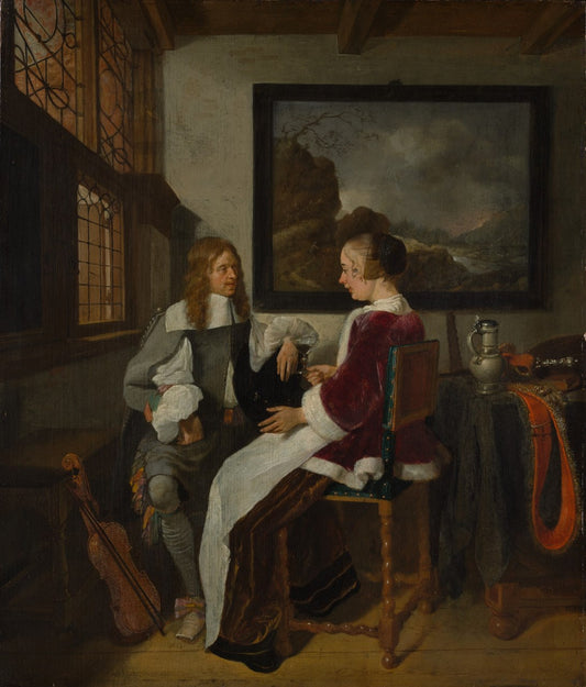Sentimental Conversation, vintage artwork by Quiringh van Brekelenkam, 12x8" (A4) Poster