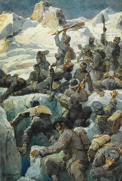 Fight at Cima Presena, vintage artwork by Rudolf Alfred Höger, 12x8" (A4) Poster