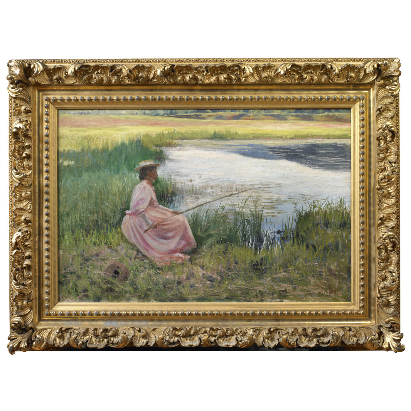 Young Woman Fishing, vintage artwork by Joseph Hatfield, 12x8" (A4) Poster